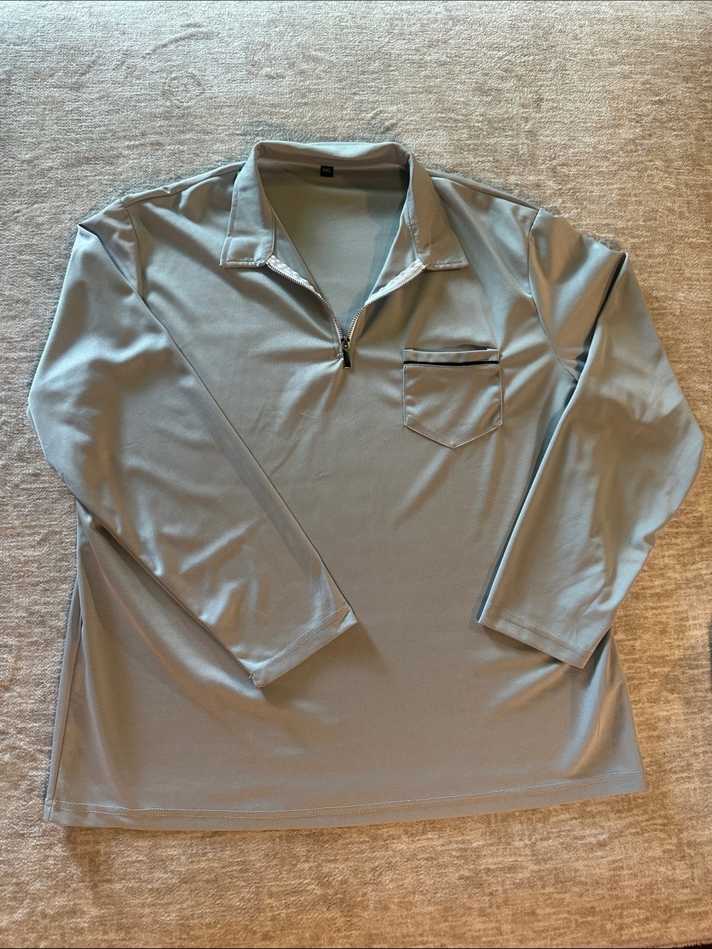 Men's Long-Sleeve Polo Zip Shirt - Light Gray